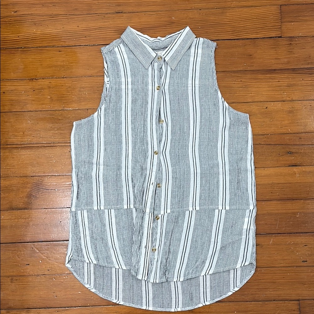 Striped Sleeveless Button-Up Shirt